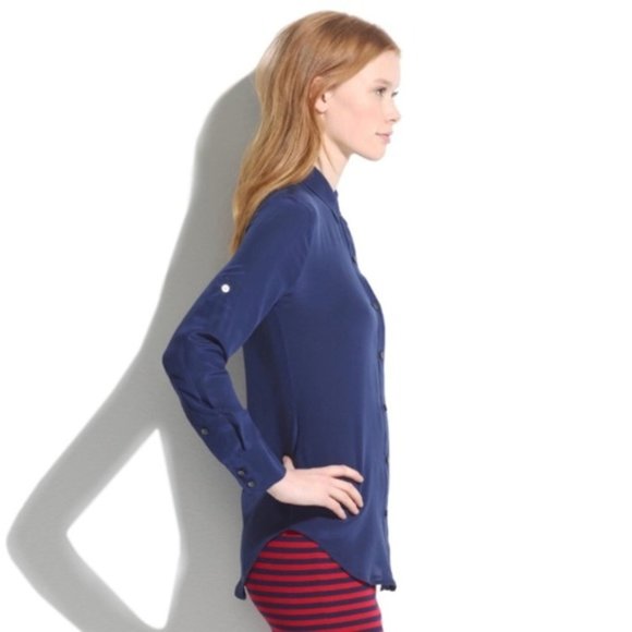 Madewell Alexa Chung Silk Boy Shirt Blouse Navy M - Picture 2 of 8